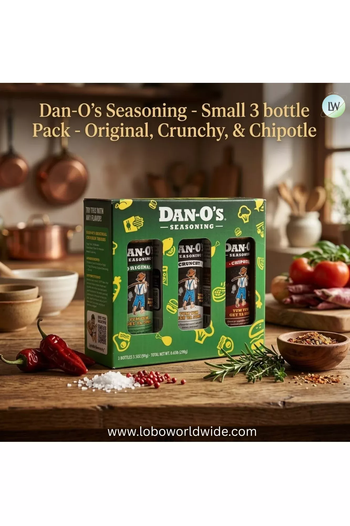 Dan-O's Seasoning - Small 3 bottle Pack - Original, Crunchy, & Chipotle - All Purpose grilling seasonings (3.5 oz)