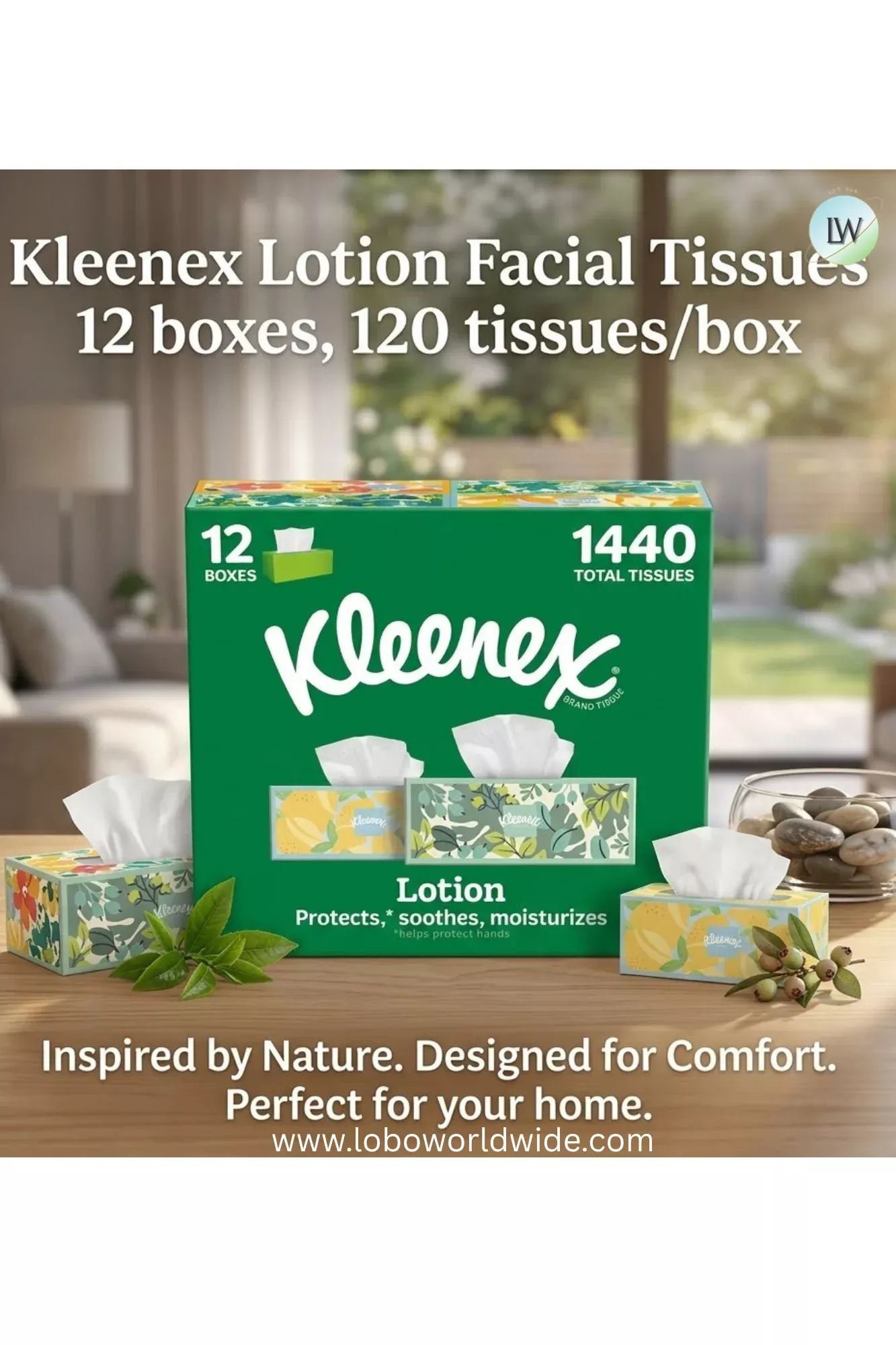Kleenex Lotion Facial Tissues 12 boxes, 120 tissues/box