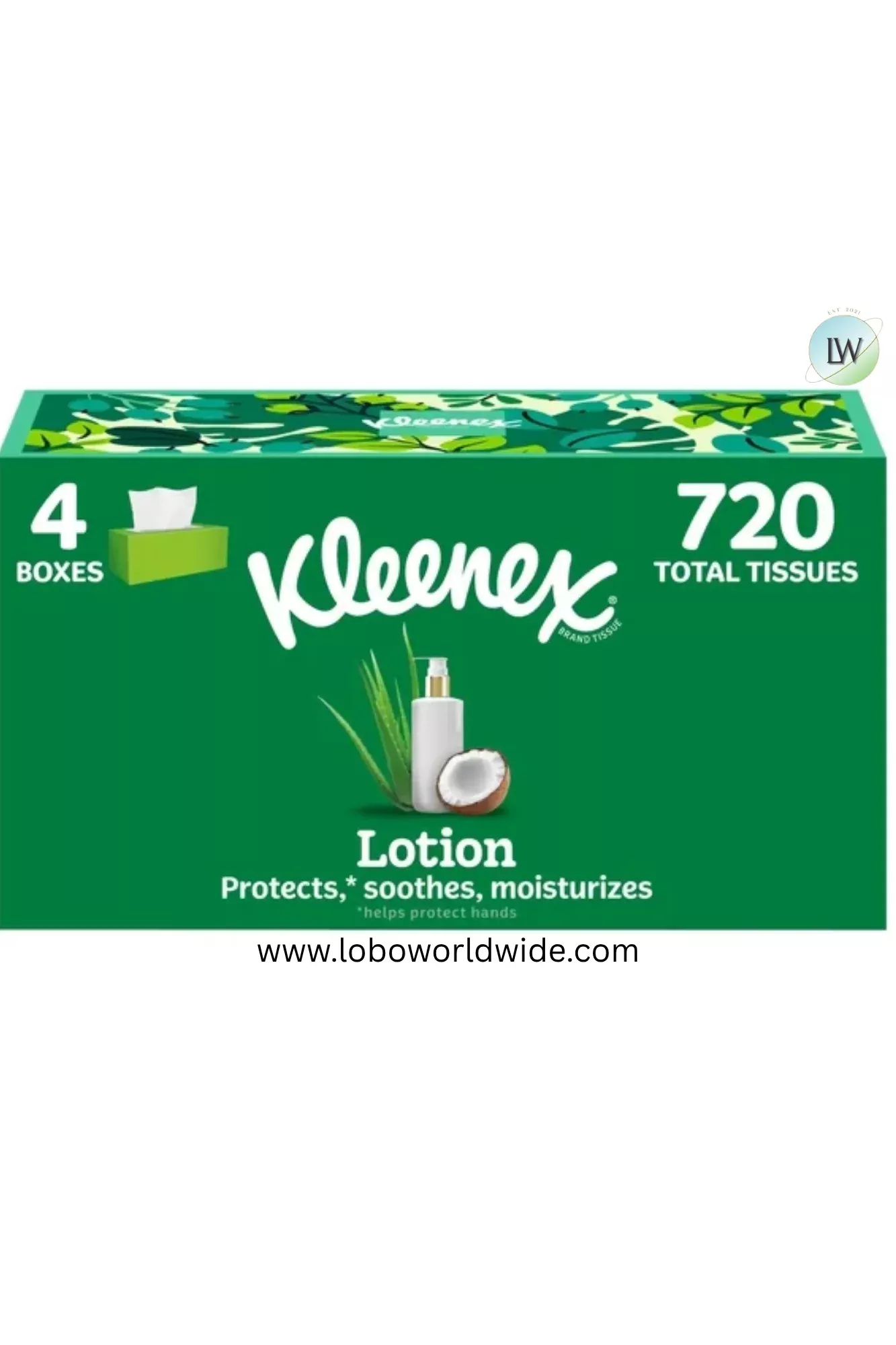 Kleenex Lotion Facial Tissues with Coconut Oil, 3-Ply, 720 Tissues, 4 Flat Boxes